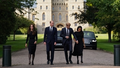Meghan Markle, Prince Harry, Prince William and Kate Middleton's outing marks the first time the two couples have appeared in public together since Commonwealth Day on March 9. According to several reports, Prince William extended the invite to his estranged brother and wife. (AFP)