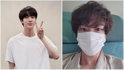 BTS member Jin shared a picture of himself onboard a flight to the United States. BTS member Jin shared a picture of himself onboard a flight to the United States.