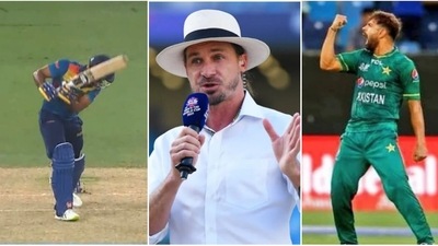 Dale Steyn reacts to Haris Rauf's delivery to remove Danushka Gunathilaka of Sri Lanka (Twitter) Dale Steyn reacts to Haris Rauf's delivery to remove Danushka Gunathilaka of Sri Lanka (Twitter)