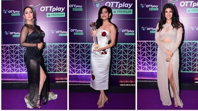 Hina Khan walked the red carpet in a dramatic black sheer gown. Mithila Palkar was in a white dress and took home the OTTplay award for Best Onscreen Couple on OTT for her show Little Things, along with Dhruv Sehgal. Nimrat Kaur also looked glamorous in a gown with a thigh-high slit. She won the OTTplay Best Debut Female (Film) award for her film Dasvi. (Varinder Chawla) Hina Khan walked the red carpet in a dramatic black sheer gown. Mithila Palkar was in a white dress and took home the OTTplay award for Best Onscreen Couple on OTT for her show Little Things, along with Dhruv Sehgal. Nimrat Kaur also looked glamorous in a gown with a thigh-high slit. She won the OTTplay Best Debut Female (Film) award for her film Dasvi. (Varinder Chawla)