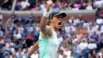Iga Swiatek reacts while playing against Ons Jabeur during US Open final (AFP) Iga Swiatek reacts while playing against Ons Jabeur during US Open final (AFP)