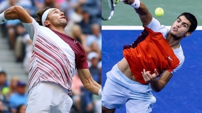 Casper Ruud and Carlos Alcaraz in action during the US Open 2022. (REUTERS/AFP)