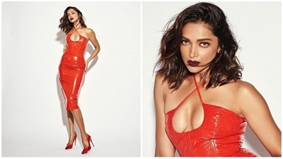 The gorgeous red bodycon latex dress worn by Deepika Padukone is a style inspiration. The plunging neckline and flawless fit of the dress highlighted Padukone's gorgeous body. She wore dramatic wine-colored lips and left her hair open in messy mermaid waves. She added dramatic hoop earrings as an accessory to her outfit. (Instagram/Deepika Padukone) The gorgeous red bodycon latex dress worn by Deepika Padukone is a style inspiration. The plunging neckline and flawless fit of the dress highlighted Padukone's gorgeous body. She wore dramatic wine-colored lips and left her hair open in messy mermaid waves. She added dramatic hoop earrings as an accessory to her outfit. (Instagram/Deepika Padukone)