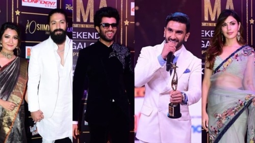 SIIMA 2022: Yash with wife, Vijay Deverakonda,&nbsp;Ranveer Singh and Rhea Chakraborty at the awards show.