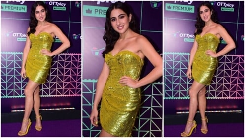 Sara Ali Khan in off-shoulder mini dress brings sunshine to the red carpet  at OTTplay Awards 2022: Pics, video here | Fashion Trends