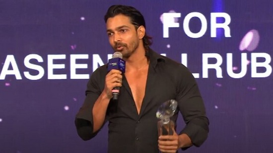 Harshvardhan Rane with the award for Best Actor in a Negative Role (Film) for Haseen Dilruba.