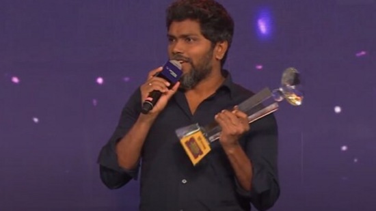 Pa Ranjith during his acceptance speech after being awarded the Filmmaker of the Decade.