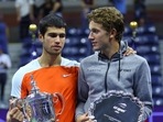 US Open: 2022 Spain's Carlos Alcaraz poses with the trophy after winning the U.S. Open with Norway's Casper Ruud
