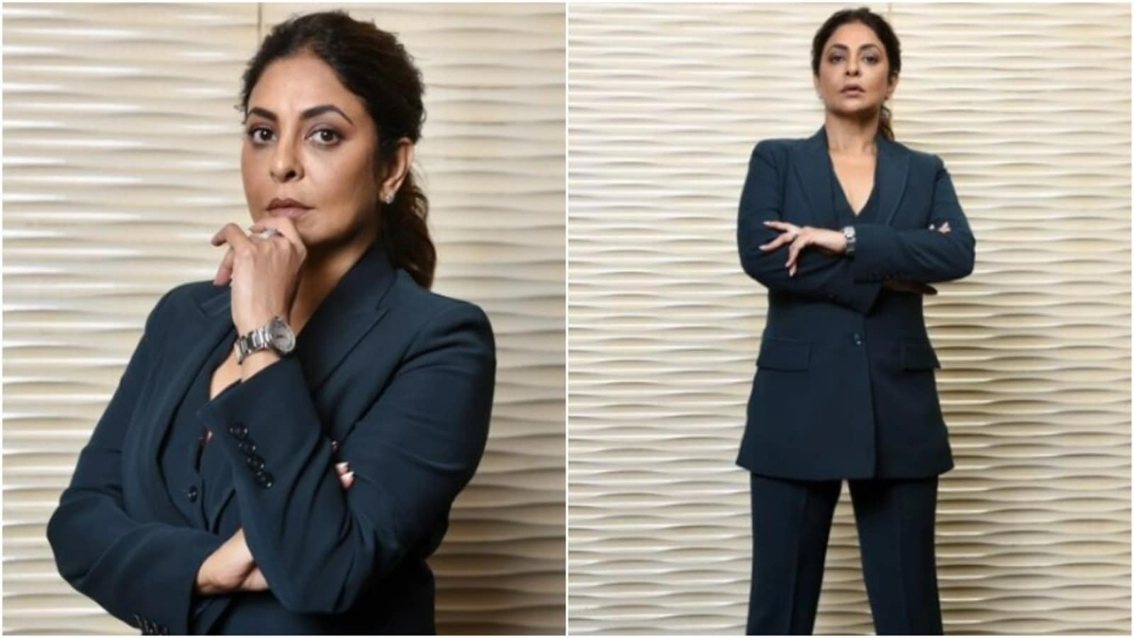 Shefali Shah, in a black pantsuit, is giving ultimate boss lady vibes