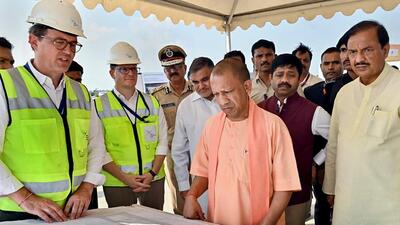 The CM yogi Adityanath reviewed the work done so far at the airport and asked officials to expedite work on the site. (PTI) The CM yogi Adityanath reviewed the work done so far at the airport and asked officials to expedite work on the site. (PTI)