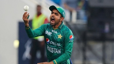 Pakistan skipper Babar Azam celebrates after taking a catch during the Asia Cup final (ICC Twitter) Pakistan skipper Babar Azam celebrates after taking a catch during the Asia Cup final (ICC Twitter)