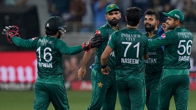 Pakistan's Shadab Khan, second right, celebrates with teammates the dismissal of Sri Lanka's captain Dasun Shanaka during the T20 cricket Asia Cup final match between Pakistan and Sri Lanka, in Dubai, United Arab Emirates (AP) Pakistan's Shadab Khan, second right, celebrates with teammates the dismissal of Sri Lanka's captain Dasun Shanaka during the T20 cricket Asia Cup final match between Pakistan and Sri Lanka, in Dubai, United Arab Emirates (AP)