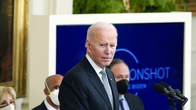 President Joe Biden speaks during a "Cancer Moonshot," event in the East Room of the White House, February 2, 2022, in Washington. (AP) President Joe Biden speaks during a "Cancer Moonshot," event in the East Room of the White House, February 2, 2022, in Washington. (AP)
