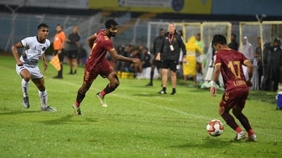 Hyderabad FC players in action against Rajasthan United at Durand Cup (Twitter/thedurandcup) Hyderabad FC players in action against Rajasthan United at Durand Cup (Twitter/thedurandcup)