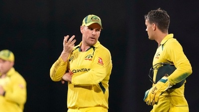 Australia's captain Aaron Finch, centre, speaks to his team members during the third one-day international cricket match (AP) Australia's captain Aaron Finch, centre, speaks to his team members during the third one-day international cricket match (AP)