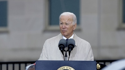 U.S. President Joe Biden delivers remarks at a ceremony at the National 9/11 Pentagon Memorial. (AFP) U.S. President Joe Biden delivers remarks at a ceremony at the National 9/11 Pentagon Memorial. (AFP)