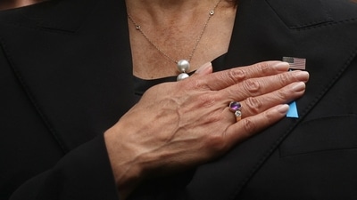 U.S. Vice President Kamala Harris attends a ceremony at the 9/11 Memorial and Museum in the Manhattan borough of New York City, (REUTERS)