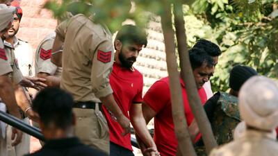 Gangster Lawrence Bishnoi being taken to Bathinda court on Monday. (Sanjeev Kumar/HT) Gangster Lawrence Bishnoi being taken to Bathinda court on Monday. (Sanjeev Kumar/HT)