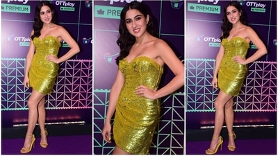 Sara Ali Khan paired her look with yellow matching stilettoes by the luxury line of Christian Louboutin. (HT Photo/Varinder Chawla) Sara Ali Khan paired her look with yellow matching stilettoes by the luxury line of Christian Louboutin. (HT Photo/Varinder Chawla)
