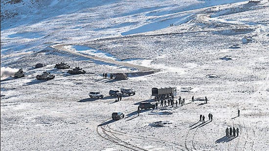 The PLA soldiers during military disengagement along the LAC in Ladakh, on February 16, 2021. (AFP)