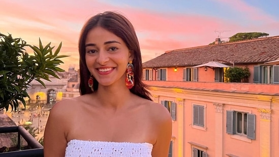 Ananya Panday, mesmerised by the beauty of the pink and blue skies of Rome, captured a series of photos and uploaded them on her Instagram handle.(Instagram/@ananyapanday)