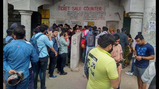 Fans queued up in large numbers at the ticket counter of IS Bindra PCA Stadium, but returned empty-handed. (HT Photo)