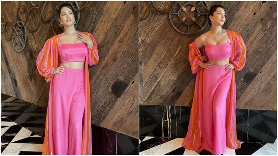 Sunny Leone is currently awaiting the release of her Telugu film Ginna. The actor is busy with the promotions of the film in full swing. Sunny, on Monday, drove our blues far away with shades of pink and orange. The actor painted Instagram pink with a slew of pictures of herself from the promotion diaries, looking like a candy floss dream.(Instagram/@sunnyleone)