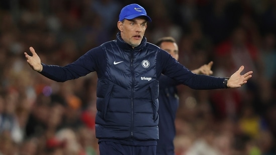 Thomas Tuchel reacts during the English Premier League match between Southampton and Chelsea at St Mary's Stadium(AP)