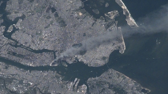 NASA tweeted the photograph with the caption “On September 11, 2001, NASA astronaut Frank Culbertson took this photo from the ISS of smoke rising from the Twin Towers in New York City.”(@NASAhistory/ Twitter)