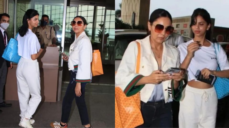 Gauri Khan and Suhana Khan at Mumbai airport on Sunday.