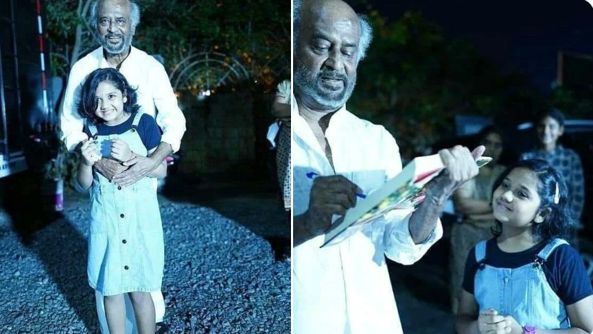 Rajinikanth with a young fan at Jailer set. Rajinikanth with a young fan at Jailer set.