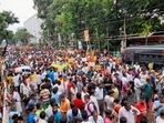 BJP's Bengal unit tweeted photos of the protest march saying Bengal had risen against Trinamool corruption.(Twitter) BJP's Bengal unit tweeted photos of the protest march saying Bengal had risen against Trinamool corruption.(Twitter)