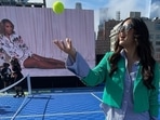 Harnaaz Sandhu starts her day with 'the iconic Serena Williams' and a colour-block boss babe look (Instagram) Harnaaz Sandhu starts her day with 'the iconic Serena Williams' and a colour-block boss babe look (Instagram)