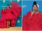 Lizzo wins big at the Emmy Awards 2022 in a jaw-dropping red-hot gown with a long train (Reuters, AP) Lizzo wins big at the Emmy Awards 2022 in a jaw-dropping red-hot gown with a long train (Reuters, AP)