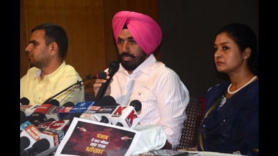 Punjab youth congress president Brinder Singh Dhillon during a press conference in Shimla on Tuesday. (Deepak Sansta/HT) Punjab youth congress president Brinder Singh Dhillon during a press conference in Shimla on Tuesday. (Deepak Sansta/HT)