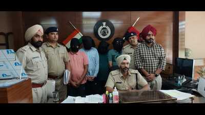 The suspects in the Ambala cryptocurrency scam in police custody on Monday. (HT) The suspects in the Ambala cryptocurrency scam in police custody on Monday. (HT)