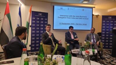 Indian ambassador Sanjeev Singla and UAE’s ambassador Mohamed Al Khaja interacted with a joint business delegation from India and UAE, which is on a 3-day visit to Israel. (Twitter/indemtel) Indian ambassador Sanjeev Singla and UAE’s ambassador Mohamed Al Khaja interacted with a joint business delegation from India and UAE, which is on a 3-day visit to Israel. (Twitter/indemtel)