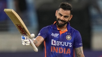 India's Virat Kohli raises his bat to celebrate scoring a century (AP) India's Virat Kohli raises his bat to celebrate scoring a century (AP)