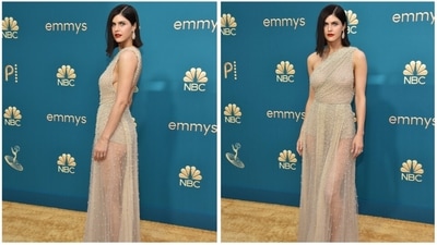 Alexandra Daddario wore arrived for the 74th Emmy Awards at the Microsoft Theater in Los Angeles, California in a one shoulder sheer beige dress. (AFP) Alexandra Daddario wore arrived for the 74th Emmy Awards at the Microsoft Theater in Los Angeles, California in a one shoulder sheer beige dress. (AFP)