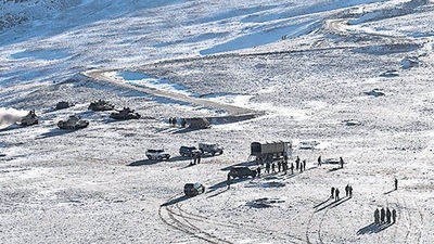 The PLA soldiers during military disengagement along the LAC in Ladakh in February. (HT_PRINT) The PLA soldiers during military disengagement along the LAC in Ladakh in February. (HT_PRINT)
