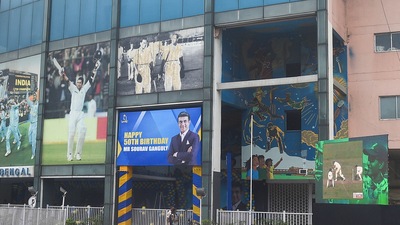 Photographs of BCCI president Sourav Ganguly put up at Eden Garden to celebrate his 50th birthday in Kolkata (PTI) Photographs of BCCI president Sourav Ganguly put up at Eden Garden to celebrate his 50th birthday in Kolkata (PTI)