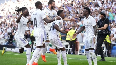 Real Madrid celebrate a goal during a La Liga match. (AP) Real Madrid celebrate a goal during a La Liga match. (AP)