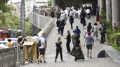 The police were immediately informed following which bomb disposal and dog squads reached the hotel and evacuated it, sources said. (HT Photo/Vipin Kumar)