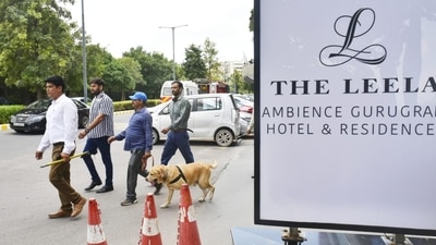 Staff and the guests of The Leela Ambience hotel stood outside as the bomb squad searched the premises. (HT Photo/Vipin Kumar) Staff and the guests of The Leela Ambience hotel stood outside as the bomb squad searched the premises. (HT Photo/Vipin Kumar)