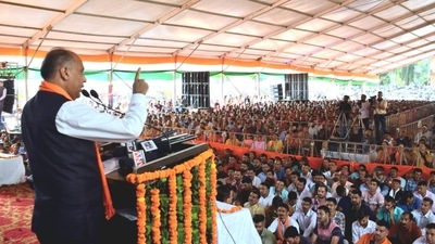 Jairam Thakur at a rally in Sunder Nagar on Sunday evening. Jairam Thakur at a rally in Sunder Nagar on Sunday evening.