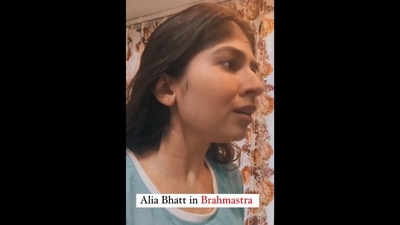 The image, taken from the viral Instagram video, shows the woman mimicking Alia Bhatt's character Isha from the film Brahmastra. (Instagram/@chandnimimic) The image, taken from the viral Instagram video, shows the woman mimicking Alia Bhatt's character Isha from the film Brahmastra. (Instagram/@chandnimimic)