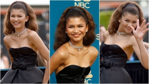 Zendaya stuns in a black strapless ball gown by Valentino. (Reuters, AP) Zendaya stuns in a black strapless ball gown by Valentino. (Reuters, AP)