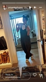 Priyanka wore a white T-shirt under a black dungaree.