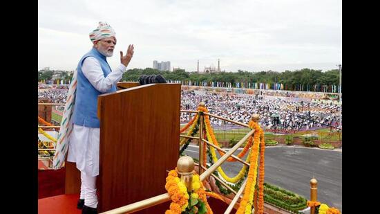 Prime Minister Narendra Modi addressing the nation on August 15 from the ramparts of Red Fort in New Delhi. (ANI)