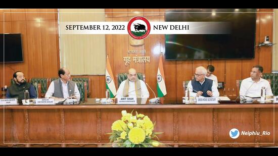 The Nagaland lawmakers’ panel led by chief minister Neiphiu Rio met Union home minister Amit Shah in New Delhi on Monday. (Twitter/Neiphiu_Rio)